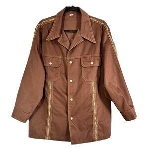 Vintage 1960s Western Rockabilly Hippie Denim Brown Herringbone Rocker Jacket